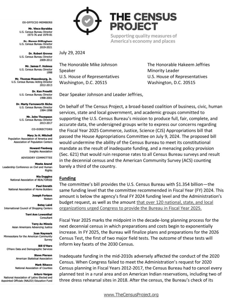 COPAFS 7-29-24 Census Project Sign-On Letter re House Floor FY 2025 Bill 